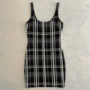 Elizabeth & James Black & Blue Tartan Plaid Silk Mini Dress